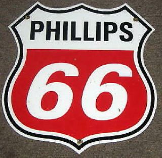 Phillips 66 Blk/red Shield Porcelain Metal Sign Nr