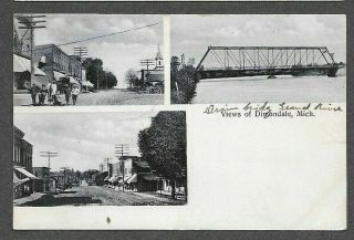 Dimondale Michigan,  Stores Streets Bridge,  1908 Multiview Postcard Dj