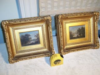 Pair Antique American Hudson River School Oil Paintings Gold Gilt Frames