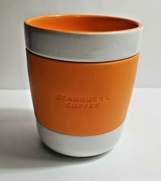 Starbucks Collector Orange And White Coffee Cup Mug 2009 Rubber Handle 12 Ounce