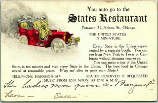 1908 Chicago Illinois Advertising Postcard " You Auto Go To States Restaurant "