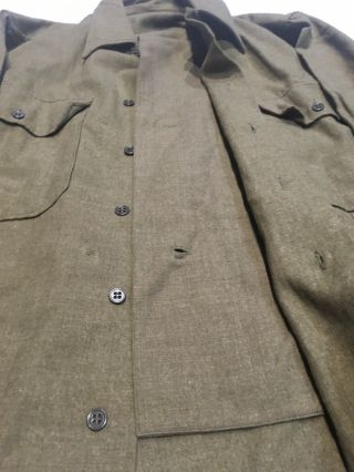 WWII U.  S.  Army Men Wool Flannel Shirt With Gas Flap Military OD 15/33 2