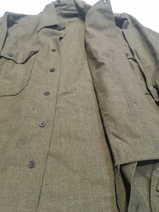 WWII U.  S.  Army Men Wool Flannel Shirt With Gas Flap Military OD 15/33 3