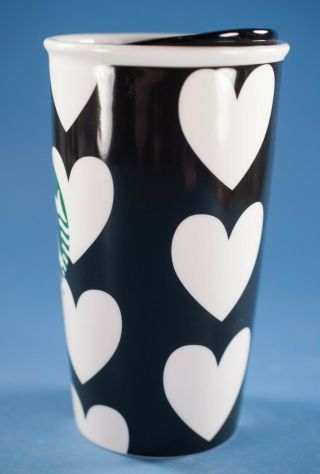 Starbucks 2015 Black Red Hearts Ceramic Travel Mug 12 oz 2