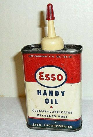Vintage Esso Handy Oil Tin Oiler Can 3 Oz.  Gas Company Advertisement - No Dents