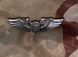 Us Army Air Force Pilot Wings Pin - Back 1.  5”,  Ww2 Era,  Sterling By Cora