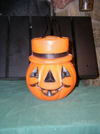 Vintage Blow Mold Halloween Tophat Pumpkin Candy Bucket Vrygd,