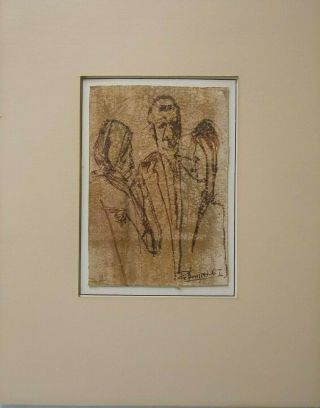 Fine Art Artist Signed Mid - Century Impressionist Ink Drawing On Paper
