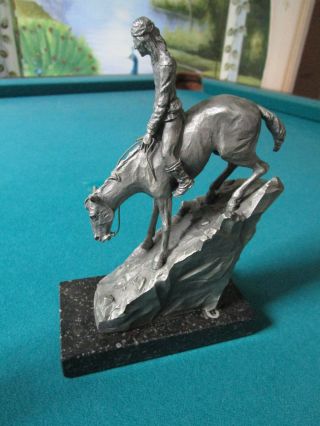 Pewter Sculpture By Philip Kraczkowski “apache In Pursuit” 1977 Marble Base 7 "