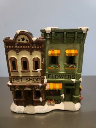 California Creations Hand Painted Christmas Village Pet Shop & Flowers Store