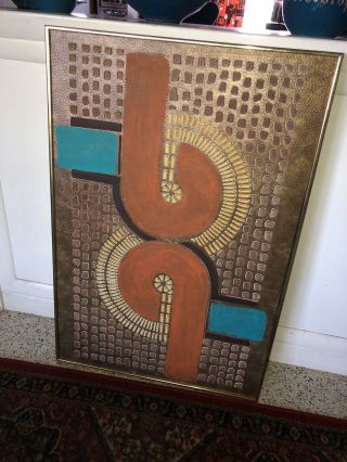 Vintage Abstract Modernist Painting Mixed Media Pottery Mid Century Art