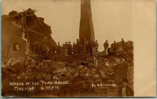 Vintage 1908 Disaster Rppc Postcard " Wreck Of The Pump House " Gilmore Photo