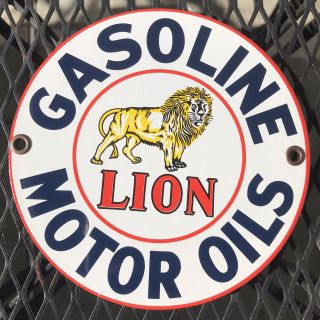 Vintage Lion Gasoline Metal Porcelain Enamel Sign Gas Oil Pump Station Petroleum