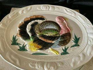 Vintage Thanksgiving Turkey Platter Large 18 " By 14 " Hand Painted Ceramic Japan