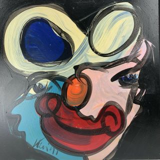 Signed Peter Keil German Neo Expressionist Clown Portrait Oil Painting Listed