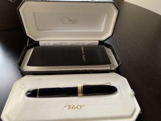 Omas 360 Magnum Black & Gold Fountain Pen - 18kt Xfine Nib - C.  1998 - Italy