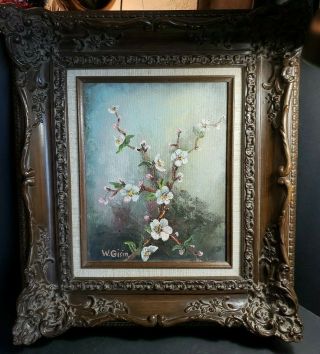 Floral Still Life Abstract Oil Painting Swiss W.  Gisin (1921 - 2006) Werner