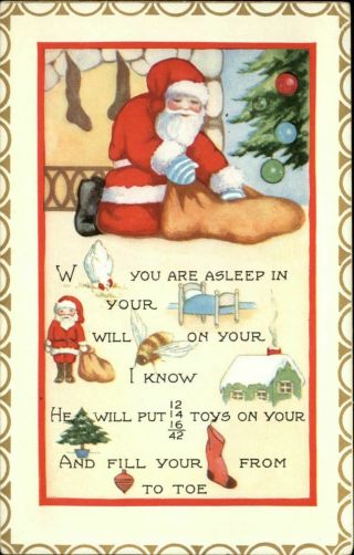 Whitney Rebus Puzzle Santa Claus Christmas Tree Embossed Postcard