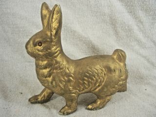 Early German Gold Painted Paper Mache Rabbit Candy Container