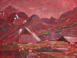 Vintage Expressionist Pastel Painting Landscape