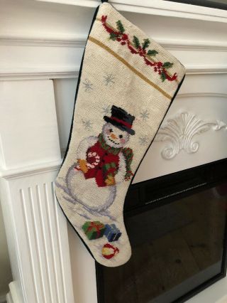 Vintage Christmas Needlepoint Stocking Snowman