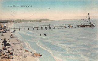 Hand Colored Postcard Overview Of The Beach In San Mateo,  California 127120