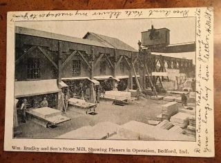 Wm.  Bradley & Son Stone Mill Planers Bedford,  In,  Early Undivided Back Postcard