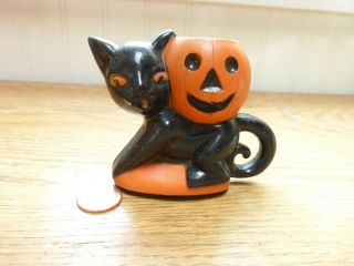 Vintage Halloween Rosbro Plastic Candy Holder Black Cat Jack O Lantern