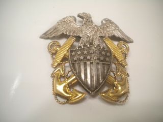 Wwii Us Military Navy Uniform Hat Badge Viking Sterling Silver,  1/20 10k Gold