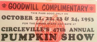 1953 Circleville Pumpkin Show Grand Stand Pass
