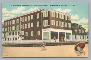 Lambros Apartments & Restaurant Ocean City Maryland Vintage Linen Boardwalk 40s