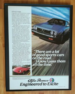 1982 Framed Alfa Romeo Ad Gtv6 Spider Veloce 1980s Car Advertisement