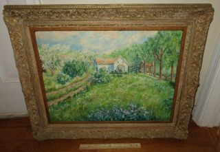 Vintage Alfred Zwiebel Oil Painting American Impressionist Summer House Flowers