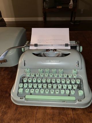 Vintage 1963 Hermes 3000 Portable Typewriter With Case & 2 Brushes - Great