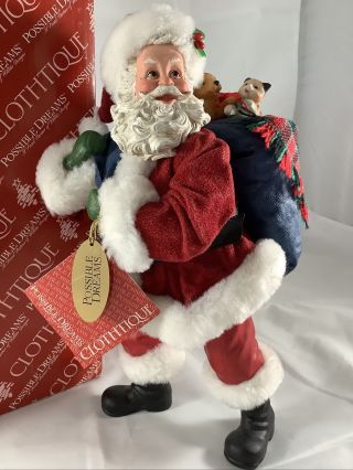 Clothtique Possible Dreams Bag Of Buddies Santa Claus Figure Pets Cat Dog W/ Box