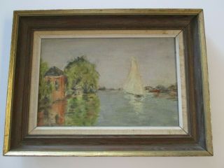 Vintage Impressionist Painting Nautical Boat Landscape Tranquil Mystery Artist