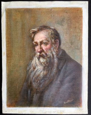 " Old Man " Vintage Oil On Canvas Signed By The Artist