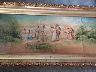 Small Antique French Oil Painting On Canvas Gold Frame.  As Found