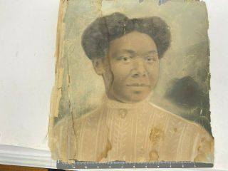 Antique 19th Century Portrait Of A Black American Lady Oil Painting On Canvas