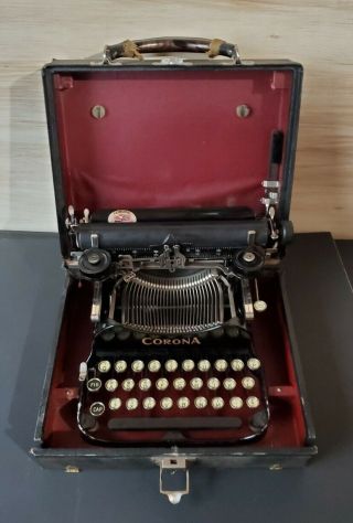 Vintage Antique 1920’s Corona Model 3 Folding Typewriter With Case