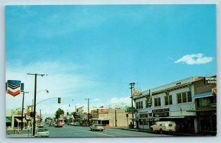 Postcard Ca Bishop California Main Street Business District View 1950s Cars X13