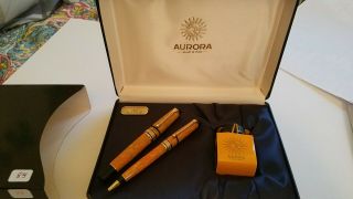 Aurora Limited Edition Yellow And Gold Fountain And Ballpoint Pen Set
