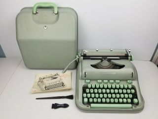 Hermes 3000 Portable Typewriter Sea Foam Green Vintage 1960s Swiss Made No Key