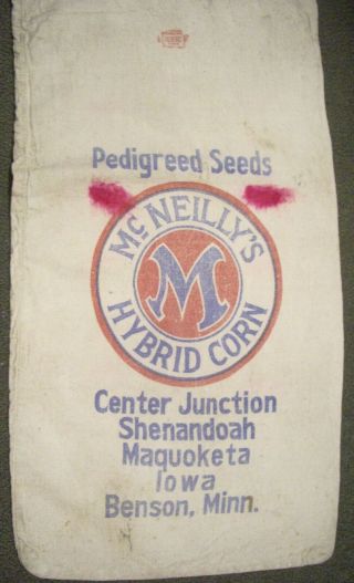 Vintage Mc Neillys Hybrid Seed Corn Cloth Sack Bag 1930 