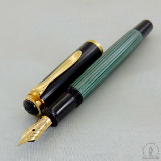 Old Style Pelikan M400 Green Striated Fountain Pen 14c Fine Nib - W - Germany