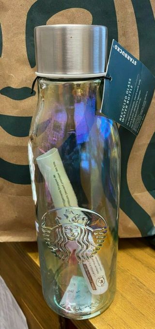 20 Oz Starbucks Clear,  Recycled Glass Water Bottle With Stainless Lid
