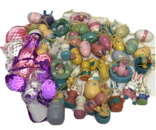 Vintage Easter Tree Ornaments Bunny Rabbit Duck Egg Shabby Chic Wood 55 Pc