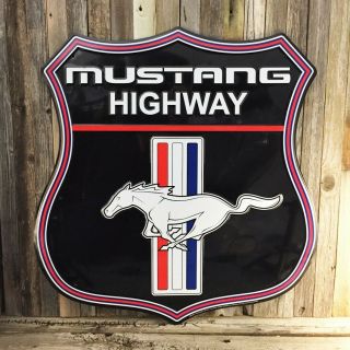 Ford Mustang Highway Embossed Shield 24 " Metal Tin Sign Vintage Garage