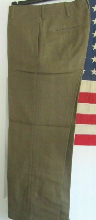 Ww2 1940 Us Military Army Marines Wool Serge O.  D Trousers - 30 X 33 -