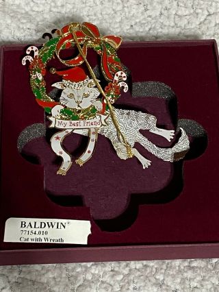 Baldwin Brass Christmas Ornaments - Cat With Wreath